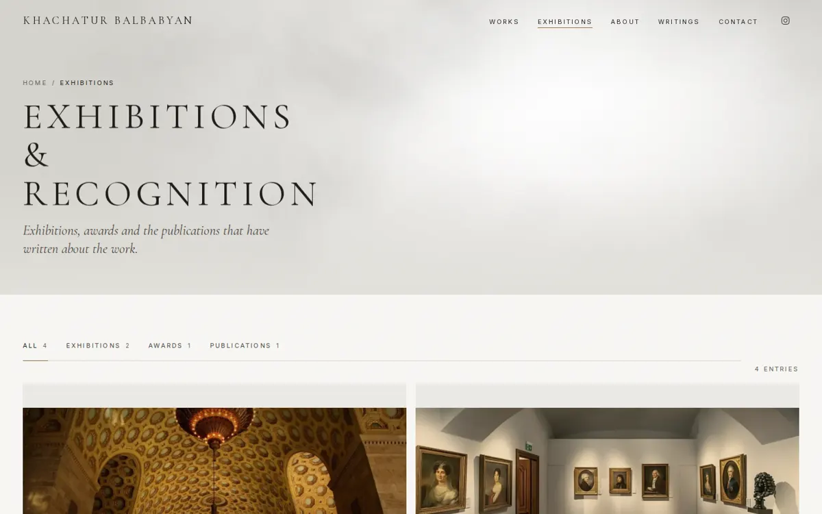 Exhibitions page of the Khachatur Balbabyan website