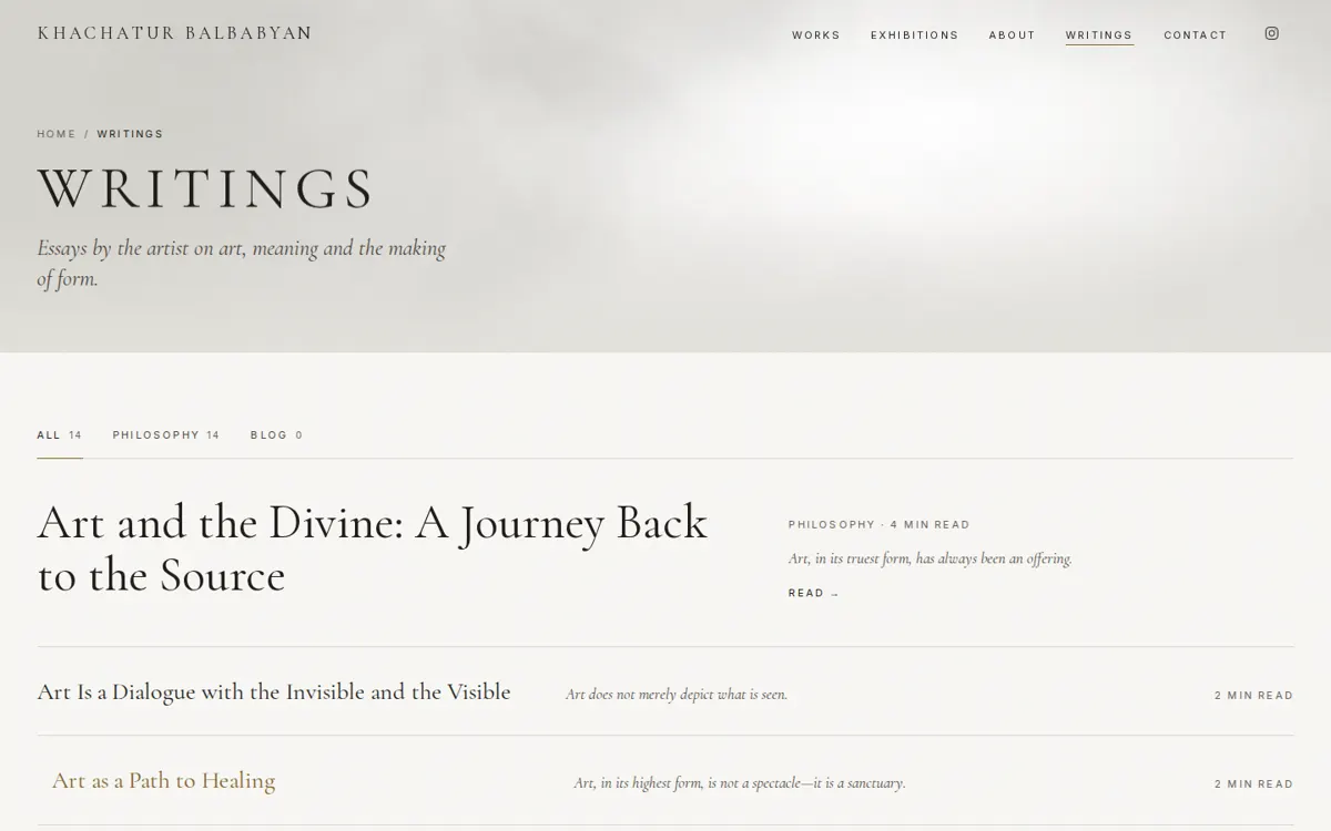 Writings page of the Khachatur Balbabyan website
