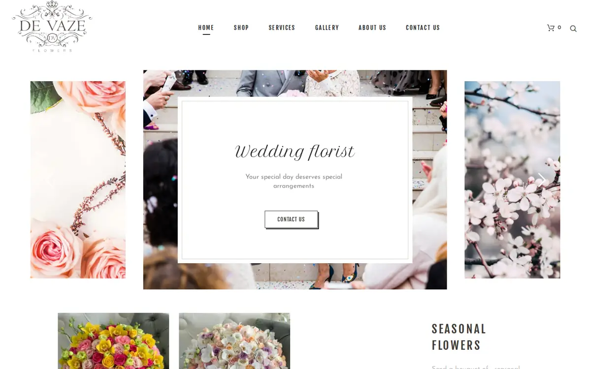 De Vaze Flowers online flower shop home page, designed and built by Pixel AI