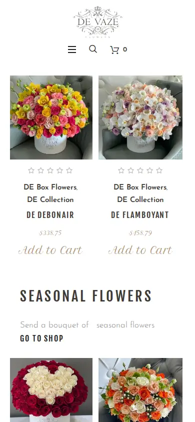 De Vaze Flowers online shop on a phone