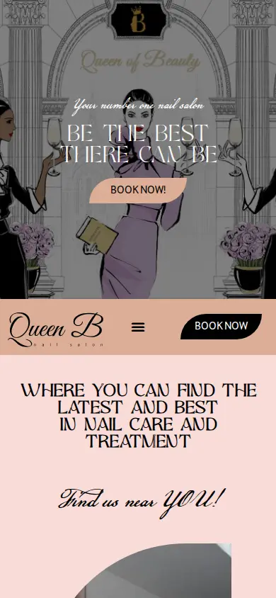 Queen B Nail Salon website on a phone