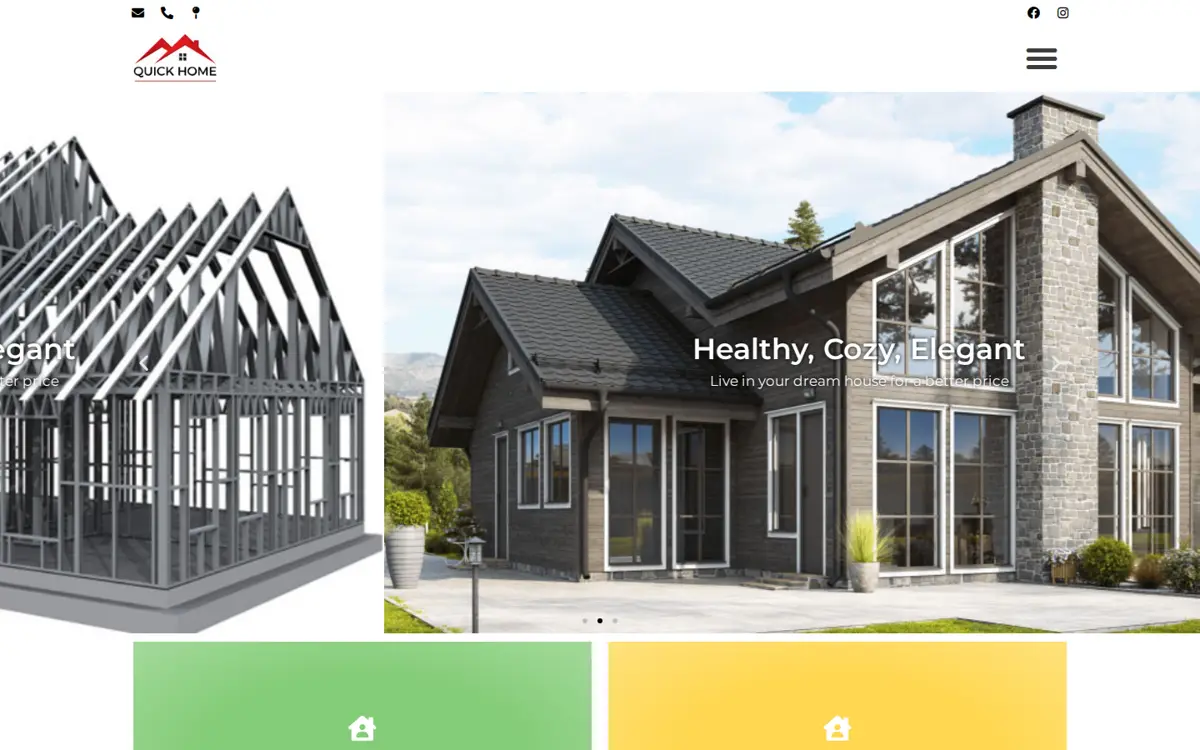 Quick Home website home page, houses in Armenia, designed and built by Pixel AI
