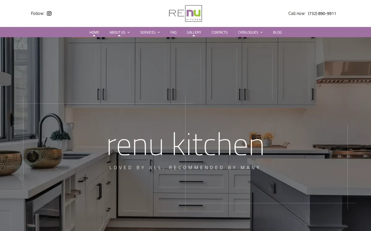 Renu Kitchen remodeling company website home page, designed and built by Pixel AI